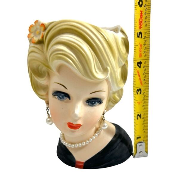 Vintage Inarco Head Vase Blonde Pearl Earrings Necklace E5622 - Picture 14 of 15